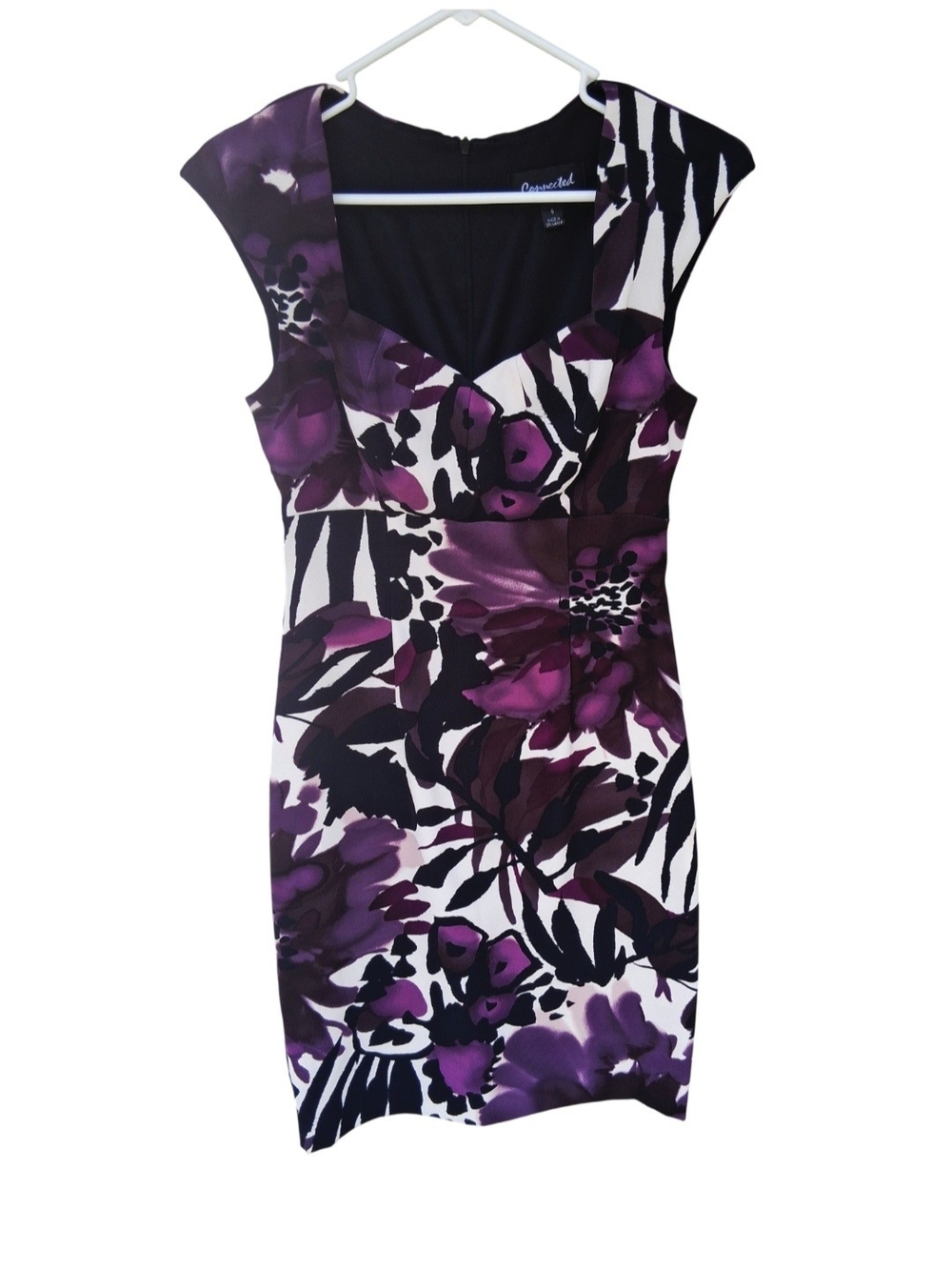 Connected Apparel Floral V-Neck Purple Midi Dress